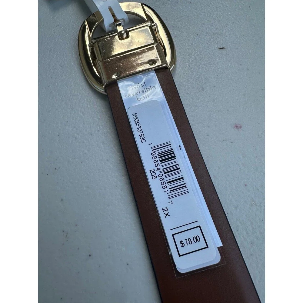NWT Michael Kors Brown Signature Logo Leather Twist Reversible Leather Belt 2X